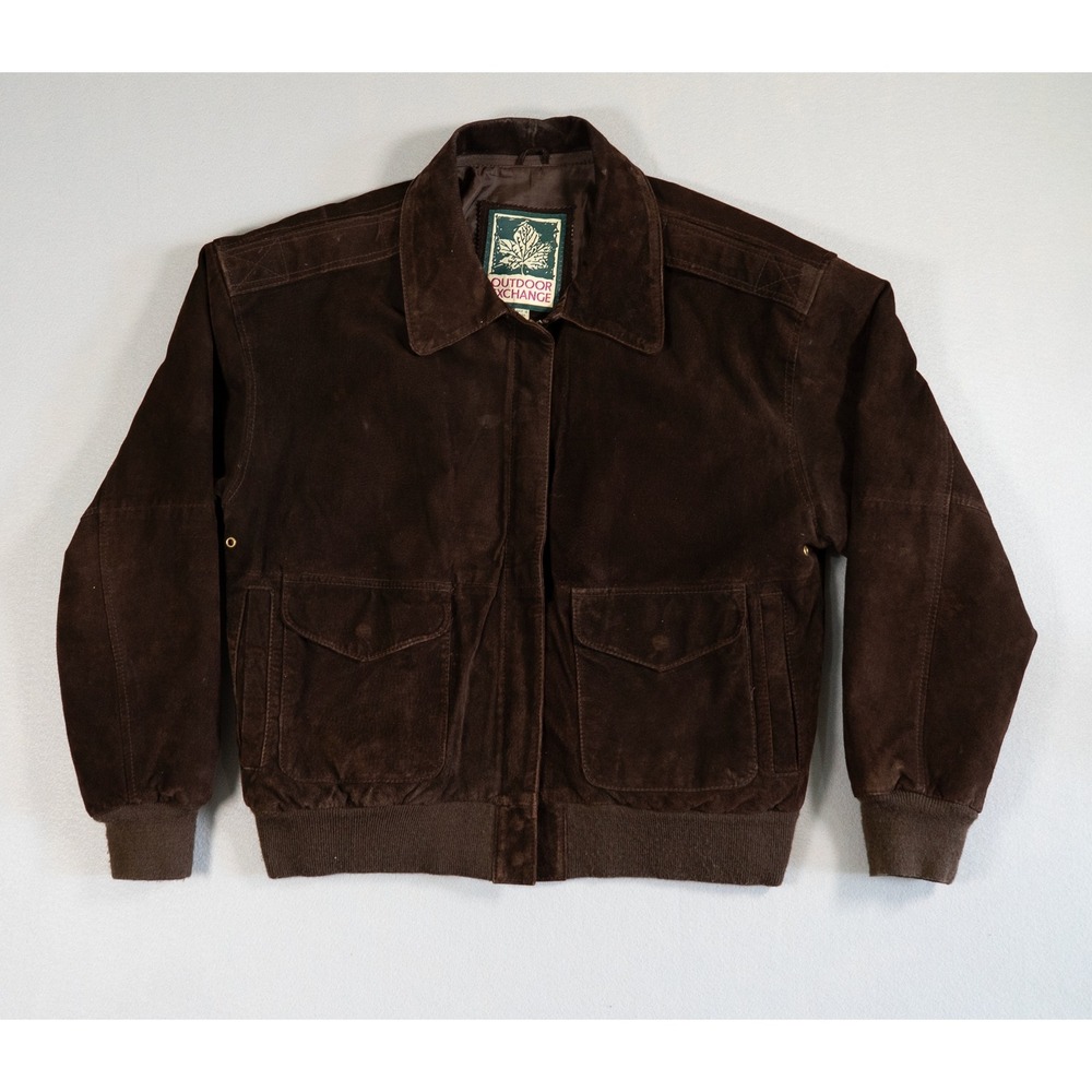 Vintage Outdoor Exchange Suede Leather Bomber Jacket Mens M Brown Flight